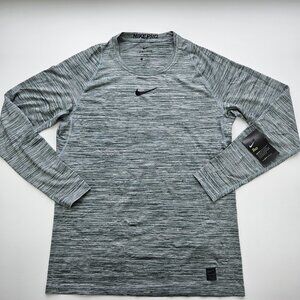 Nike NWT Pro Dri-Fit Fitted Long Sleeve Tee Heather Grey and Black
